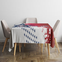 Custom rugby tablecloth with red, navy, and white patriotic star and eagle layout