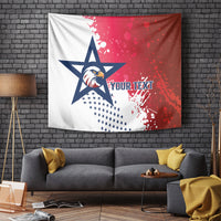 Red and white rugby tapestry with eagle star logo and 'YOUR TEXT' placeholder.