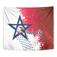 Red and white eagle star rugby tapestry with 'YOUR TEXT' text in the center.