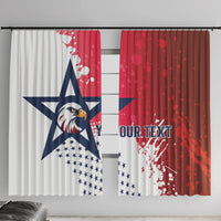 Custom rugby window curtains in white and red with eagle shield and stars