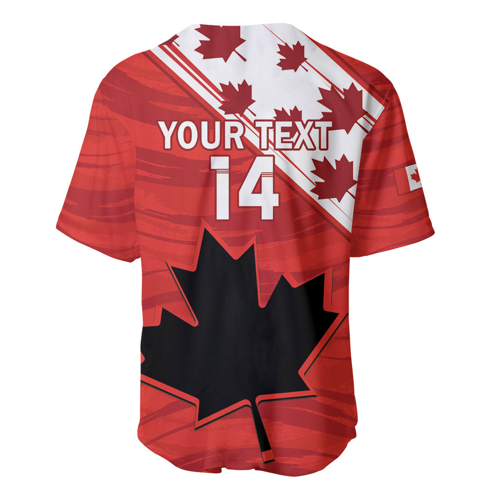 Red jersey back with YOUR TEXT, large 14, maple leaf pattern and white striping