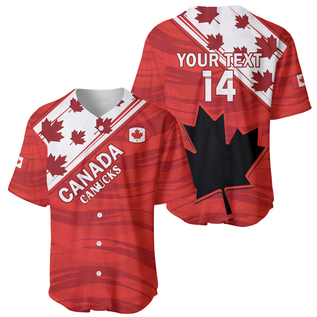 Red Canada-themed rugby baseball jersey set: front CANADA Canucks and back 14