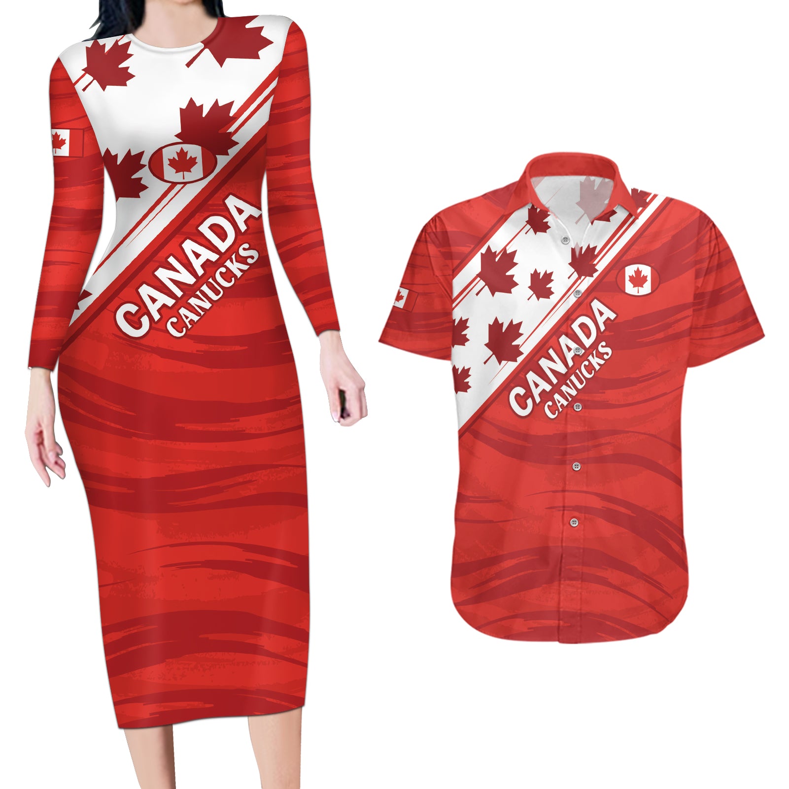 Custom Canada Rugby Couples Matching Long Sleeve Bodycon Dress and Hawaiian Shirt 2024 Pacific Go Canucks - Wonder Print Shop