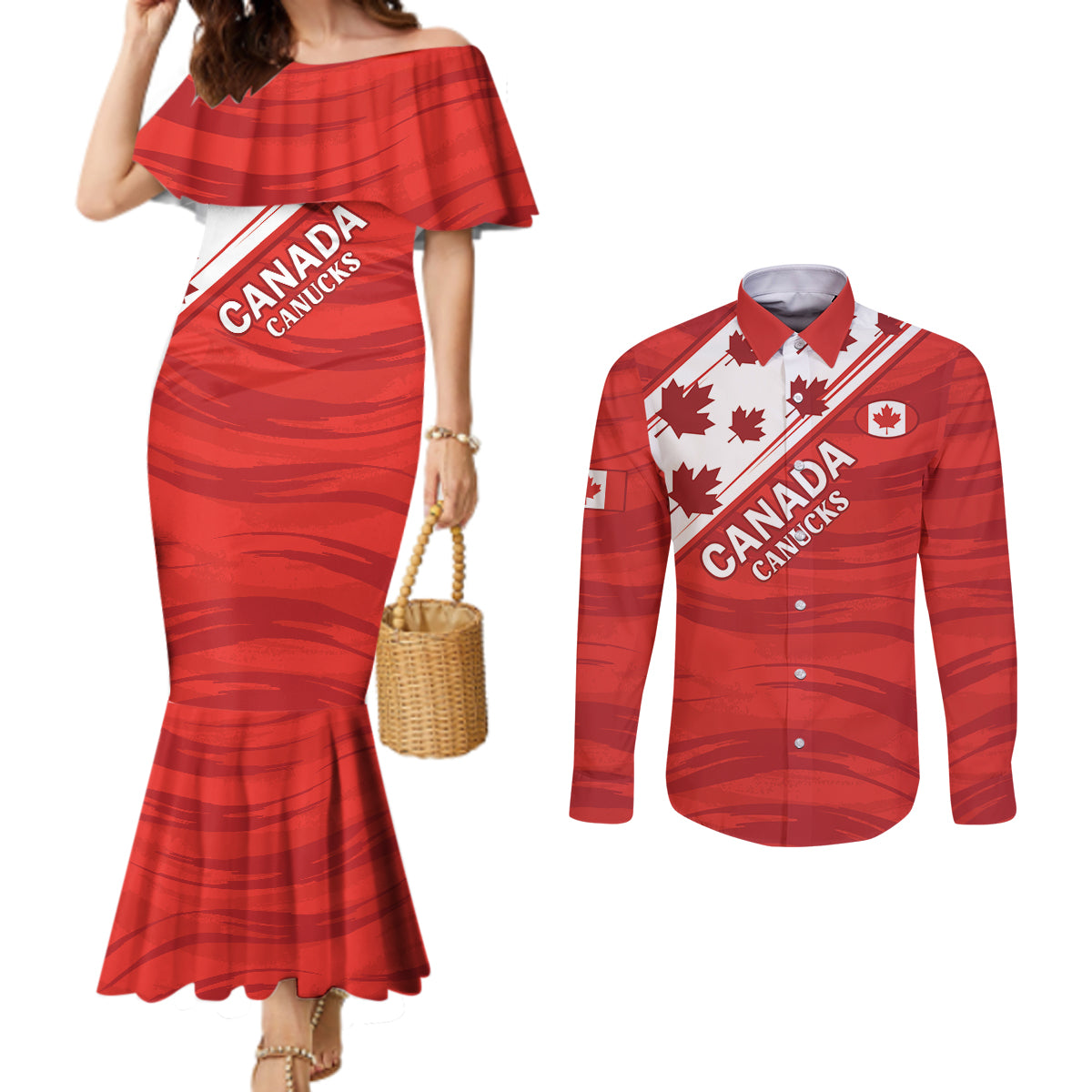 Custom Canada Rugby Couples Matching Mermaid Dress and Long Sleeve Button Shirt 2024 Pacific Go Canucks