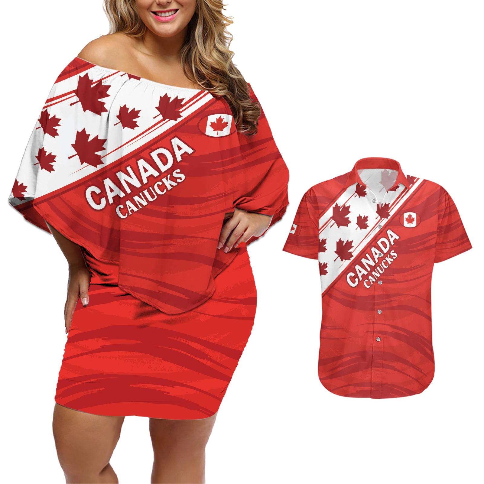 Custom Canada Rugby Couples Matching Off Shoulder Short Dress and Hawaiian Shirt 2024 Pacific Go Canucks - Wonder Print Shop