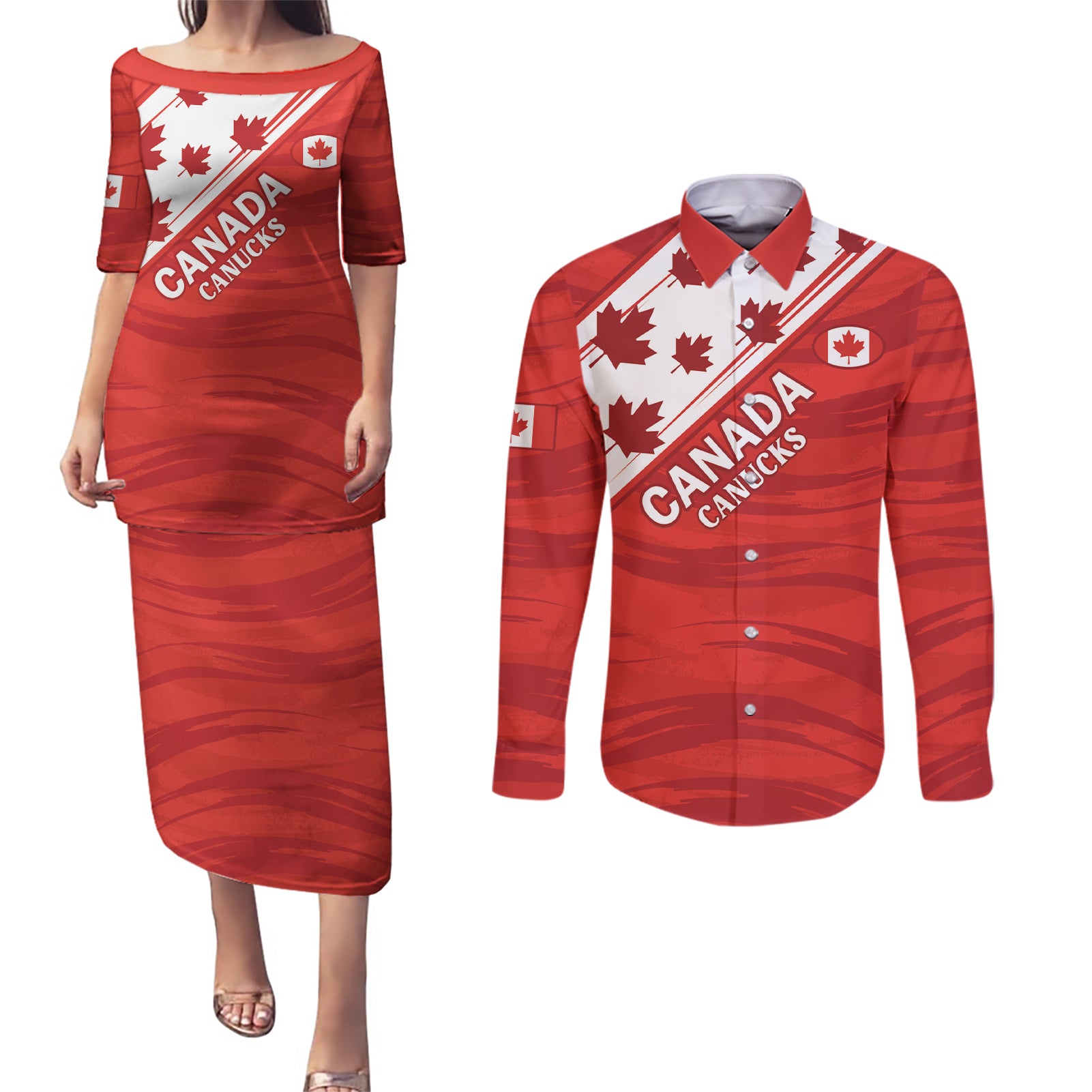 Custom Canada Rugby Couples Matching Puletasi and Long Sleeve Button Shirt 2024 Pacific Go Canucks - Wonder Print Shop