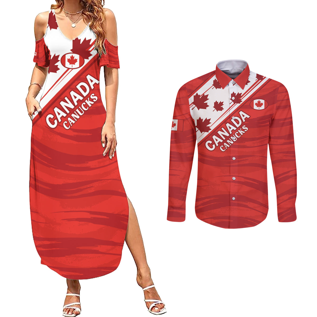 Custom Canada Rugby Couples Matching Summer Maxi Dress and Long Sleeve Button Shirt 2024 Pacific Go Canucks - Wonder Print Shop