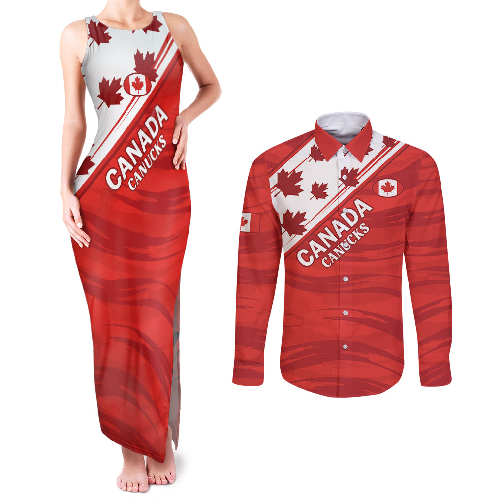 Custom Canada Rugby Couples Matching Tank Maxi Dress and Long Sleeve Button Shirt 2024 Pacific Go Canucks - Wonder Print Shop