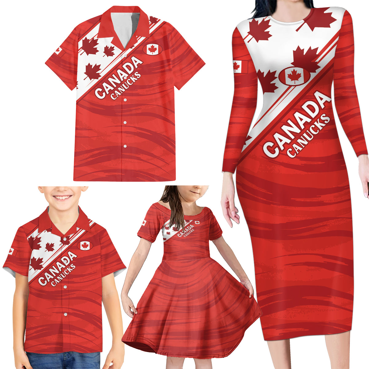 Custom Canada Rugby Family Matching Long Sleeve Bodycon Dress and Hawaiian Shirt 2024 Pacific Go Canucks - Wonder Print Shop