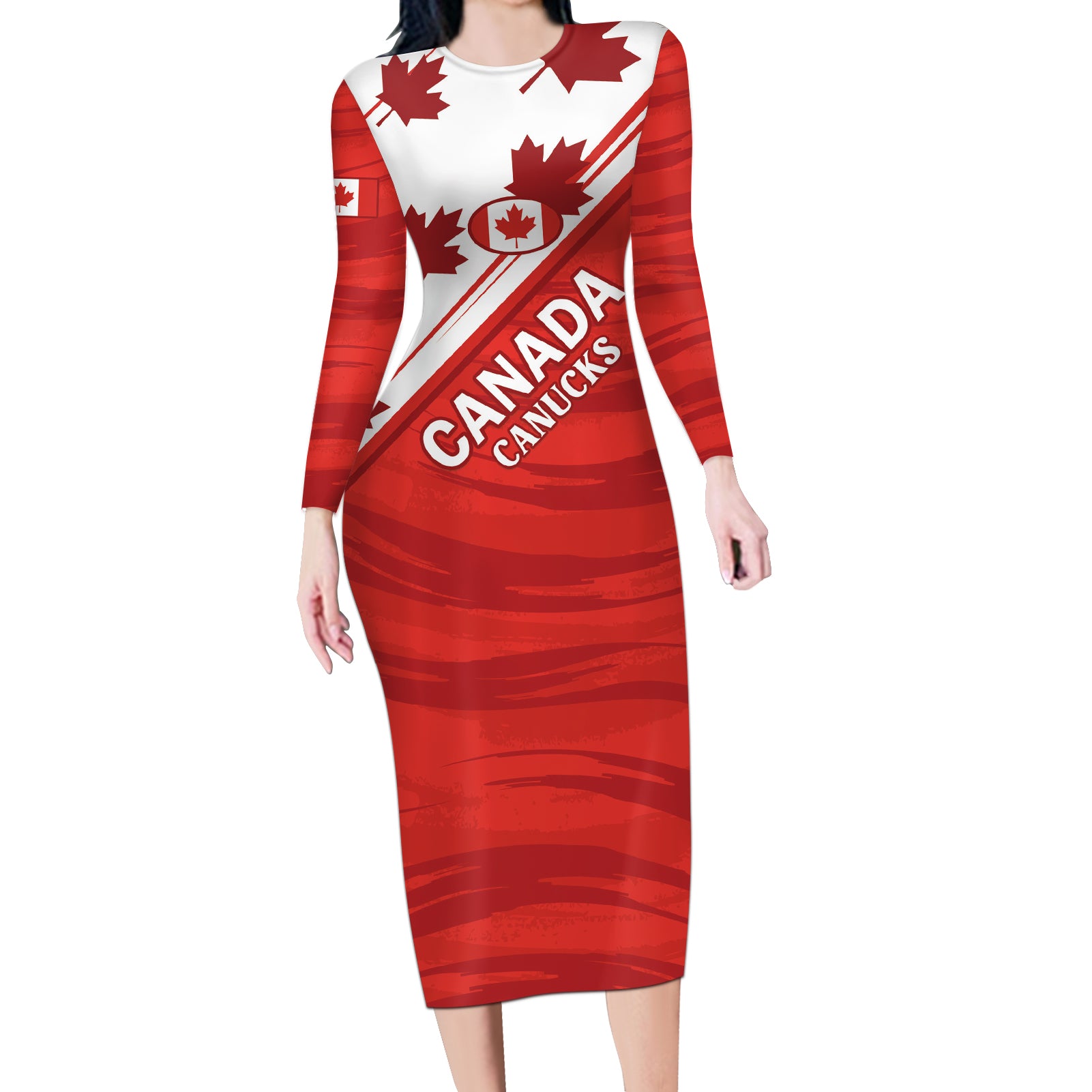 Custom Canada Rugby Long Sleeve Bodycon Dress 2024 Pacific Go Canucks - Wonder Print Shop