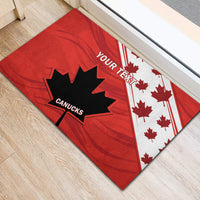 Red doormat with black maple leaf, 'YOUR TEXT' and white maple accents