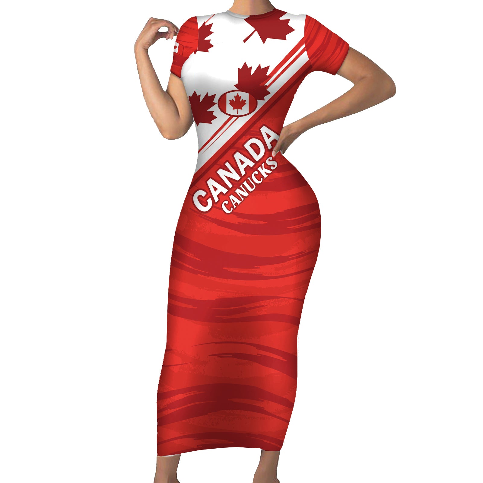 Custom Canada Rugby Short Sleeve Bodycon Dress 2024 Pacific Go Canucks