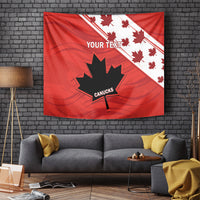 Red Canada rugby tapestry with diagonal white stripes, maple leaves, and CANUCKS