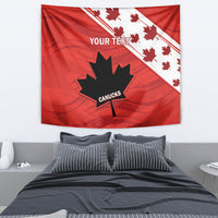 Red Canada rugby tapestry with CANUCKS leaf emblem and white maple leaf border
