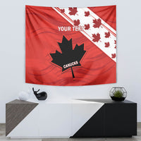 Red Canada rugby tapestry with CANUCKS emblem, YOUR TEXT area, and maple leaf band