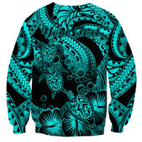 Unisex turquoise and black sweatshirt with Polynesian honu turtle print and 'Your Text'