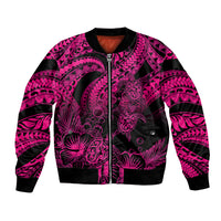 Bomber jacket with pink-and-black tribal print, front zip, ribbed cuffs and hem