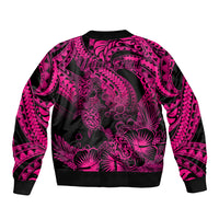 Bomber jacket with pink-and-black tribal print, full back graphic, ribbed cuffs