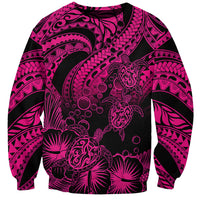 Unisex Polynesian sweatshirt with pink tribal turtle and hibiscus graphic on black