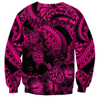 Unisex Polynesian sweatshirt back with pink turtle and flower pattern plus 'Your Text' print