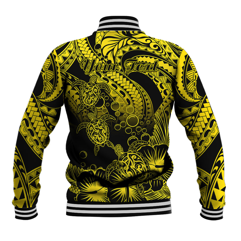 Gold and black Polynesian tribal baseball jacket back print with honu and floral
