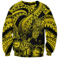 Unisex sweatshirt, black with gold Polynesian turtle and hibiscus graphic, long sleeves
