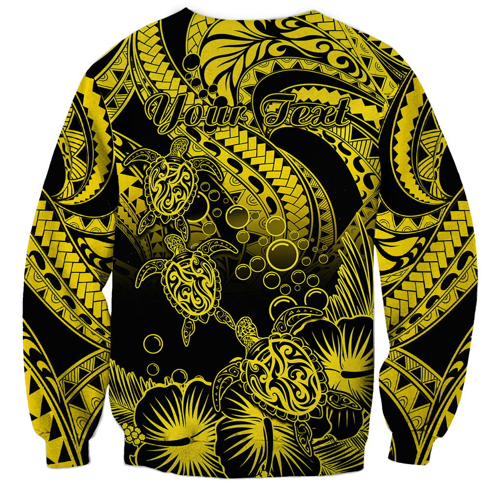 Unisex sweatshirt, black with gold turtle and hibiscus, tribal patterns and 'Your Text'