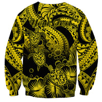 Unisex sweatshirt, black with gold turtle and hibiscus, tribal patterns and 'Your Text'
