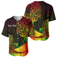 Baseball jersey showing front and back, tribal print with 'Your Text' on chest