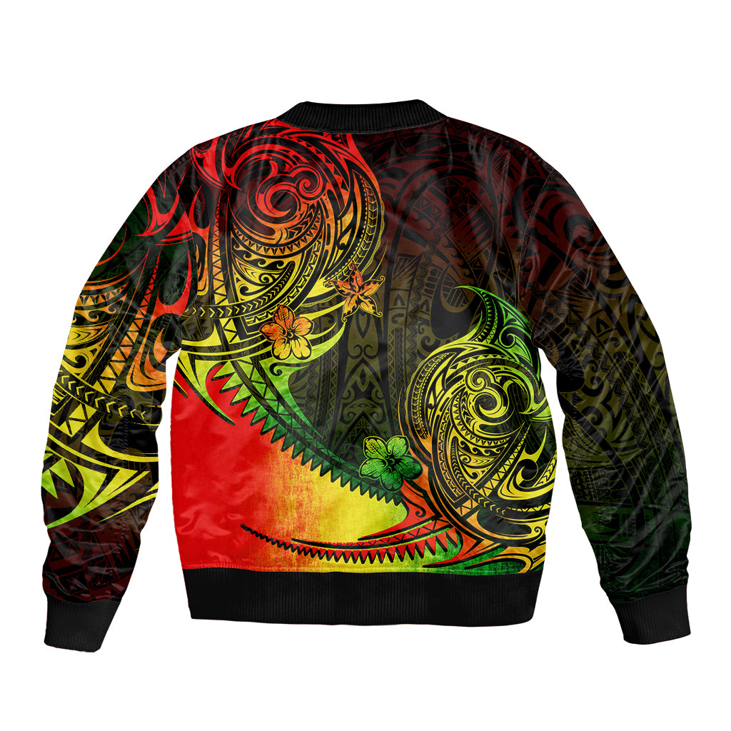 Bomber jacket with ribbed collar and hem; multicolor tribal pattern