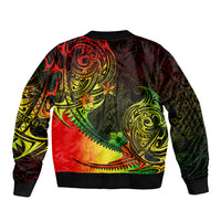 Bomber jacket with ribbed collar and hem; multicolor tribal pattern