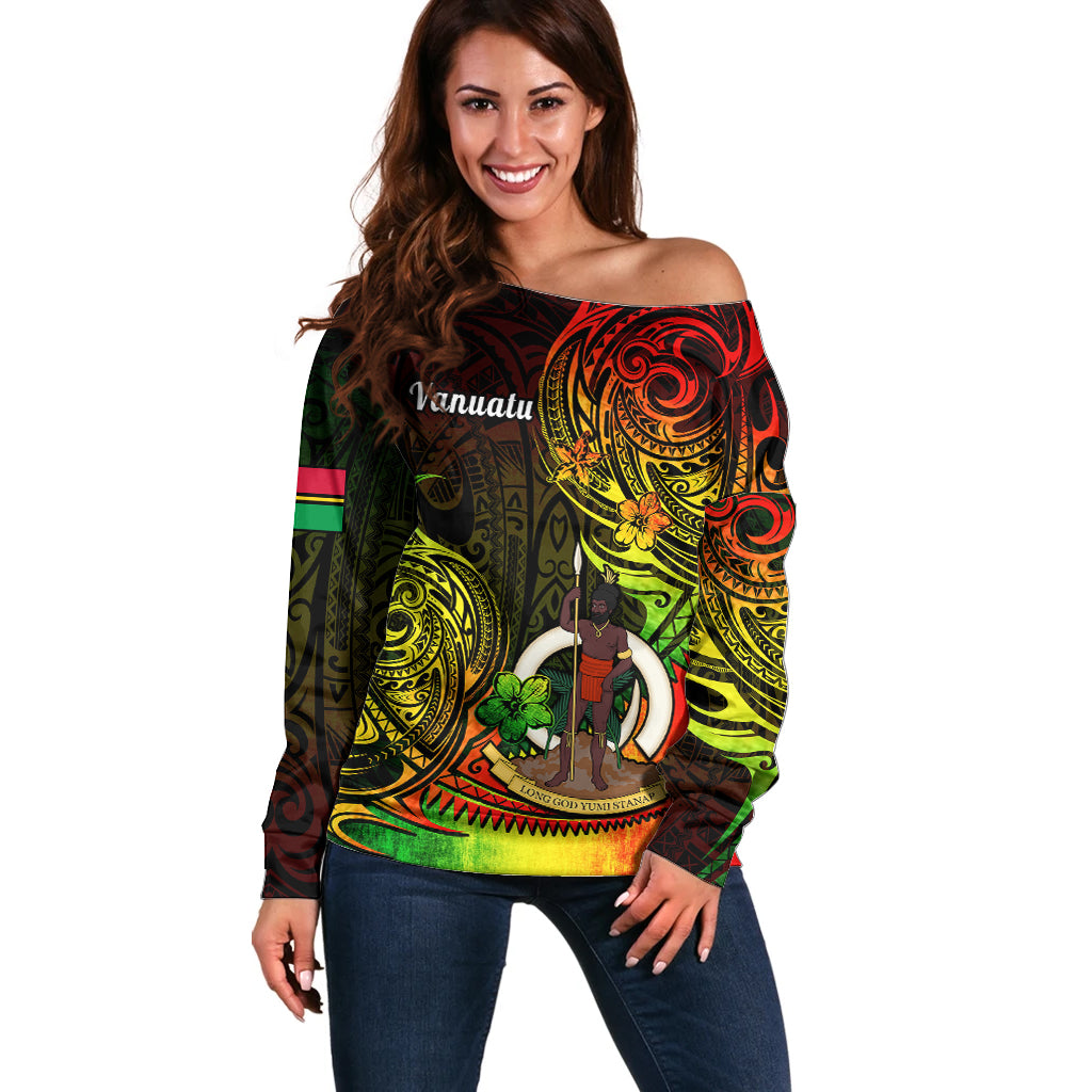 Polynesian Pride Vanuatu Off Shoulder Sweater Reggae Polynesia Long God Yumi Stanap - Wonder Print Shop