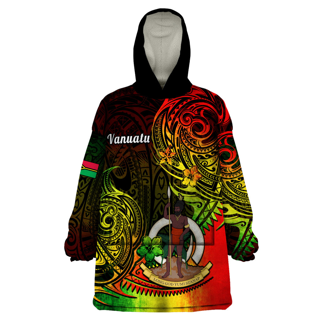 Polynesian Pride Vanuatu Wearable Blanket Hoodie Reggae Polynesia Long God Yumi Stanap - Wonder Print Shop