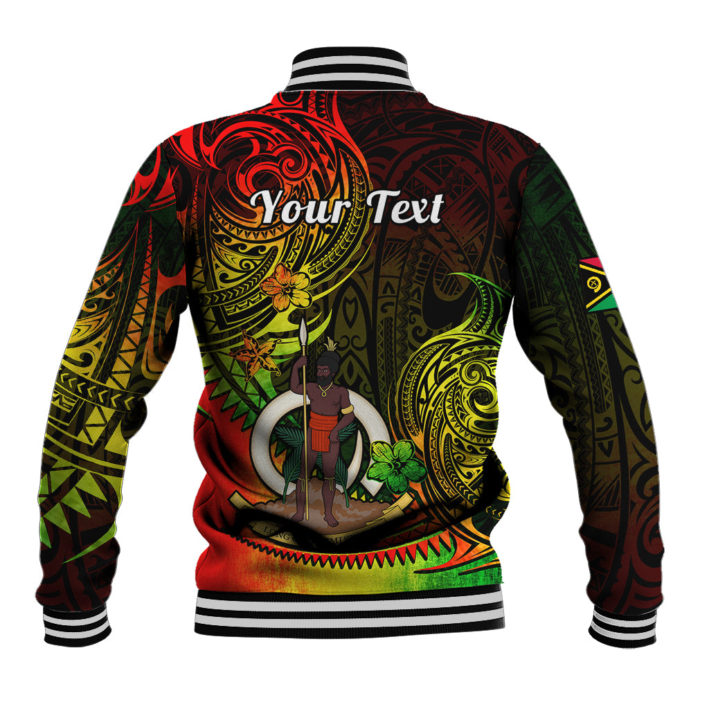 Unisex baseball jacket with back graphic, 'Your Text', striped ribbed hem and cuffs