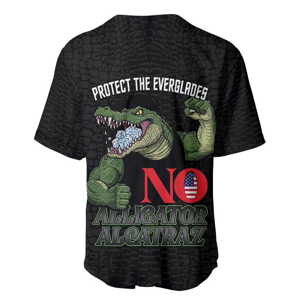 Black V-neck baseball jersey back with gator graphic and 'No' emblem
