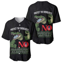 Two black V-neck baseball jerseys showing front and back gator art with 'No' emblem