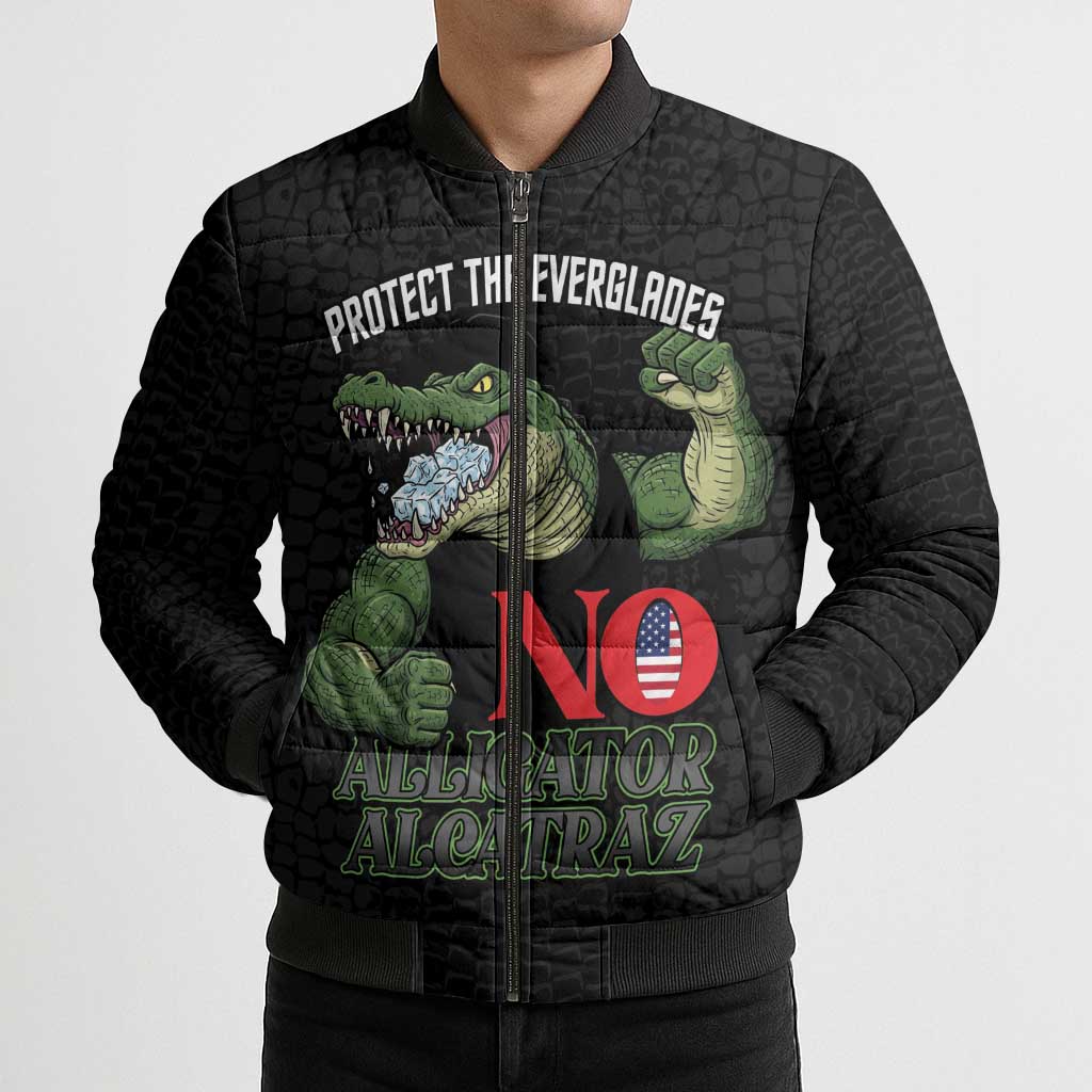 Protect The Everglades Bomber Puffer Jacket Gator No Alligator Alcatraz - Wonder Print Shop