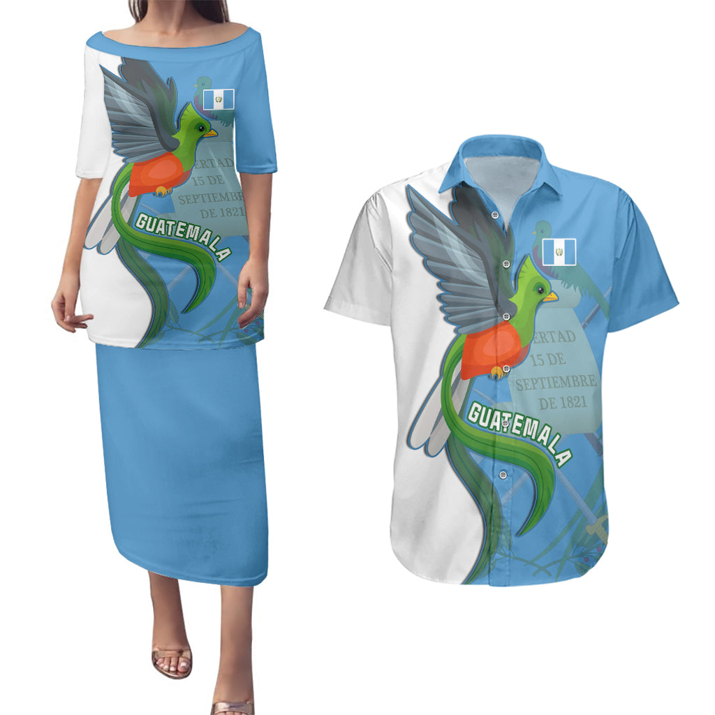 Guatemala Independence Day Couples Matching Puletasi Dress and Hawaiian Shirt Guatemalan Quetzal 202st Anniversary - Wonder Print Shop