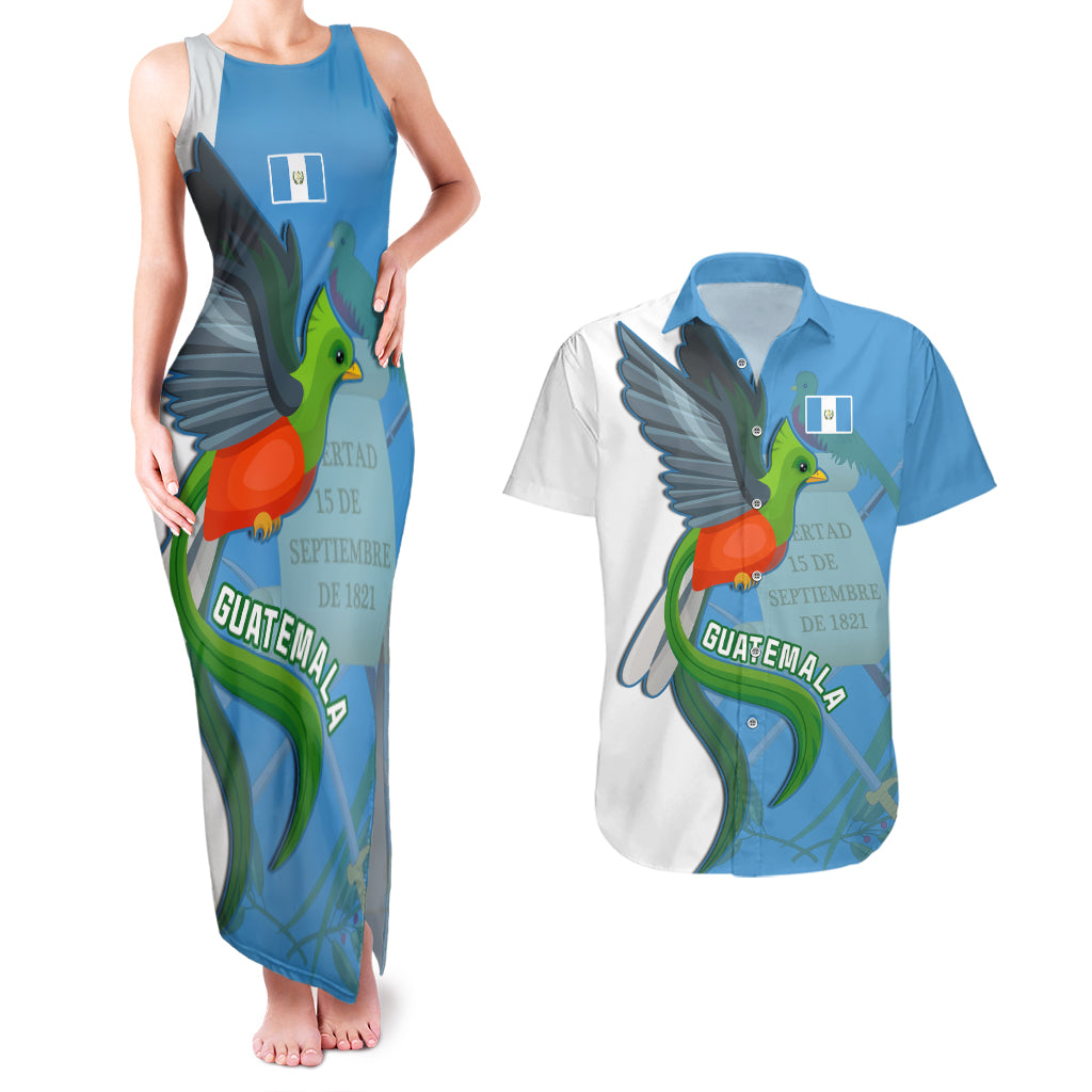 Guatemala Independence Day Couples Matching Tank Maxi Dress and Hawaiian Shirt Guatemalan Quetzal 202st Anniversary - Wonder Print Shop