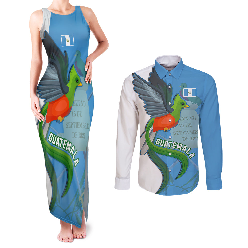 Guatemala Independence Day Couples Matching Tank Maxi Dress and Long Sleeve Button Shirts Guatemalan Quetzal 202st Anniversary - Wonder Print Shop