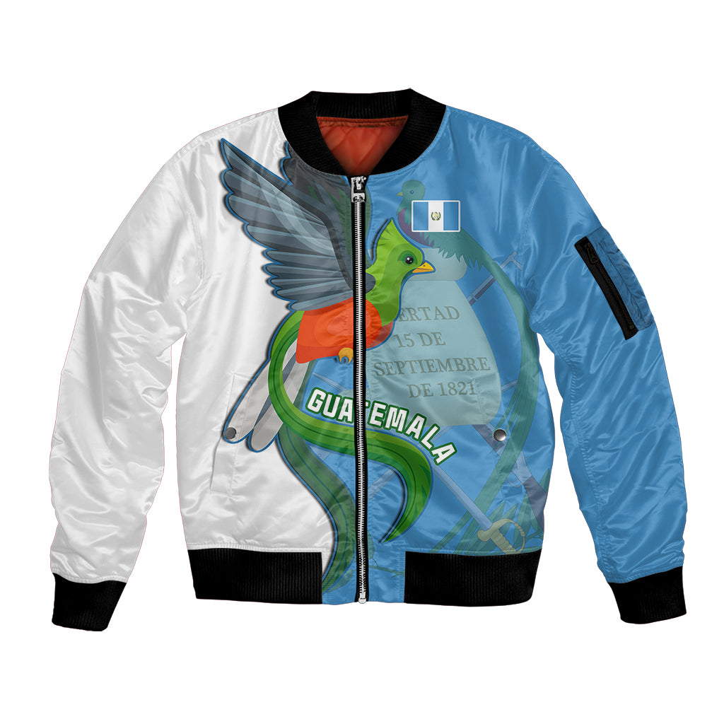 Custom Guatemala Independence Day Sleeve Zip Bomber Jacket Guatemalan Quetzal 202st Anniversary - Wonder Print Shop