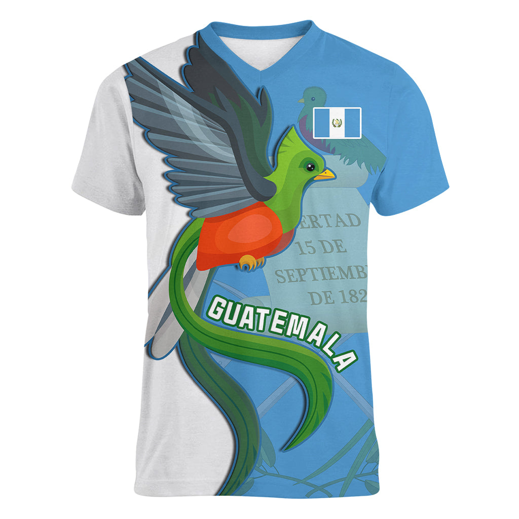 Custom Guatemala Independence Day Women V Neck T Shirt Guatemalan Quetzal 202st Anniversary - Wonder Print Shop