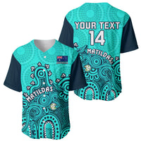 Turquoise Australia soccer baseball jersey front and back, YOUR TEXT 14, dark sleeves, V-neck