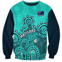 Turquoise and dark navy sweatshirt, kangaroo Aboriginal art graphic and Australia logo