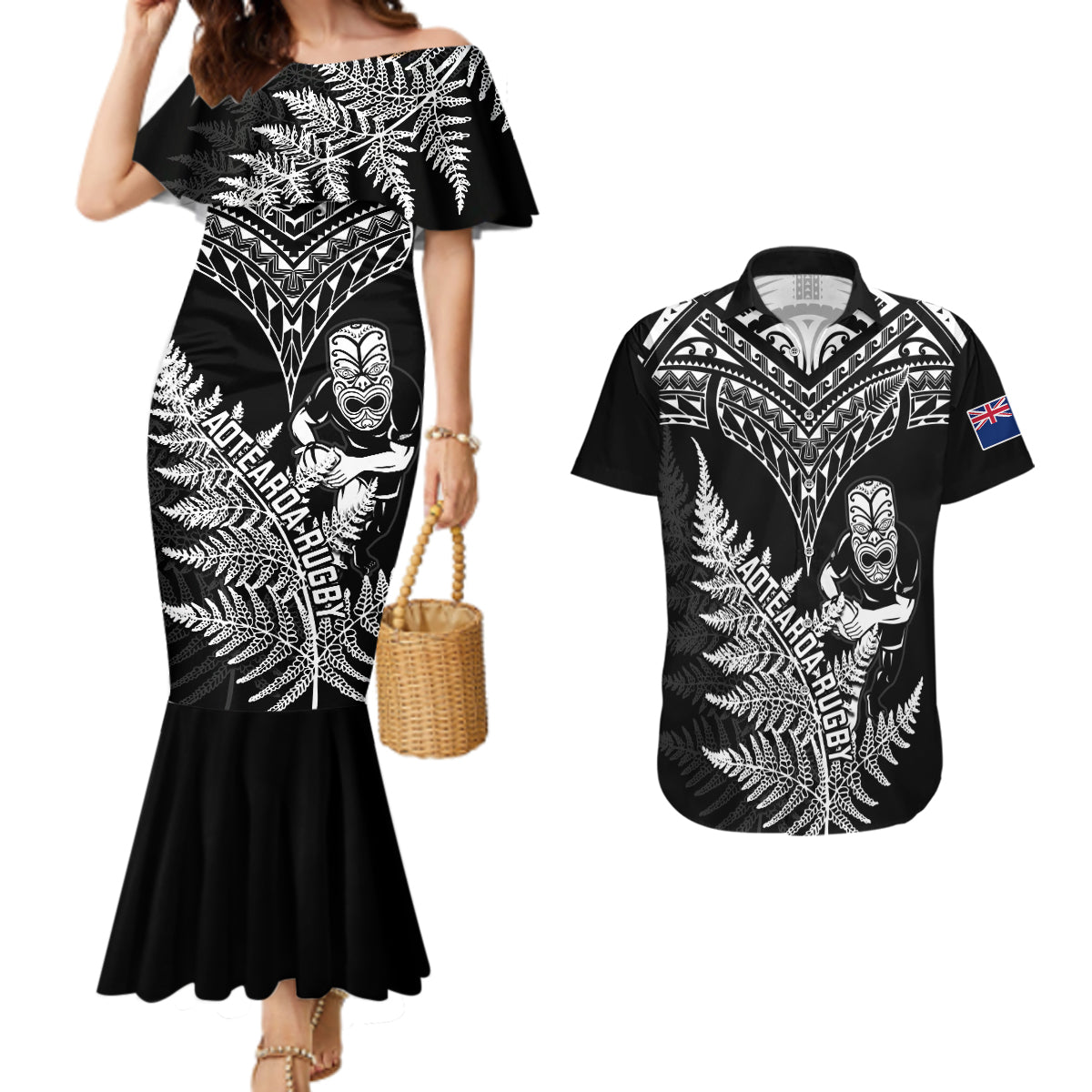 New Zealand Silver Fern Rugby Couples Matching Mermaid Dress and Hawaiian Shirt Go All Black 2023 World Cup - Wonder Print Shop