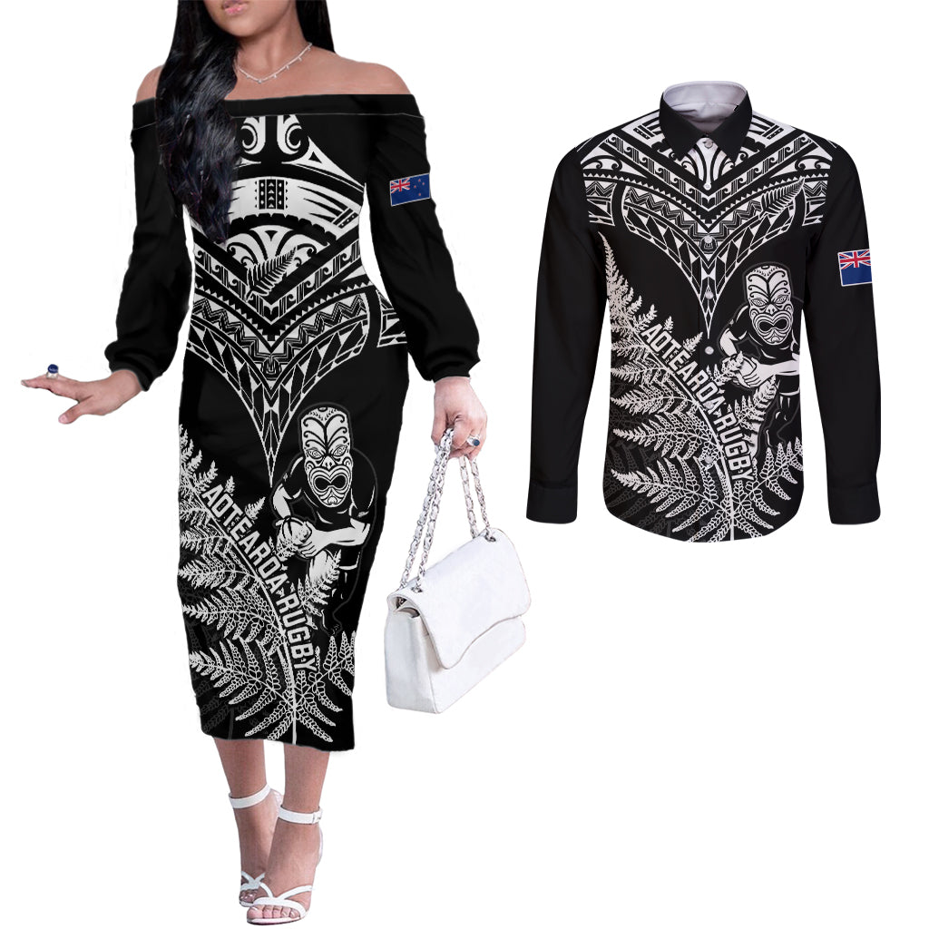 new-zealand-silver-fern-rugby-couples-matching-off-the-shoulder-long-sleeve-dress-and-long-sleeve-button-shirts-go-all-black-2023-world-cup