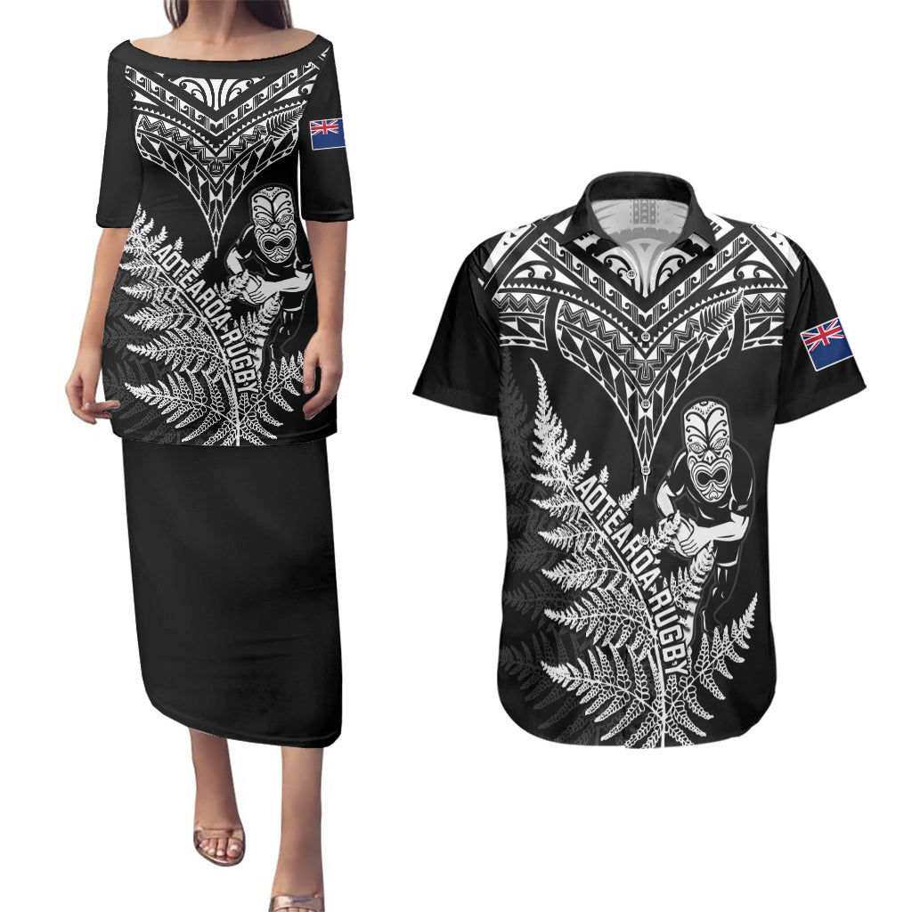 New Zealand Silver Fern Rugby Couples Matching Puletasi Dress and Hawaiian Shirt Go All Black 2023 World Cup - Wonder Print Shop