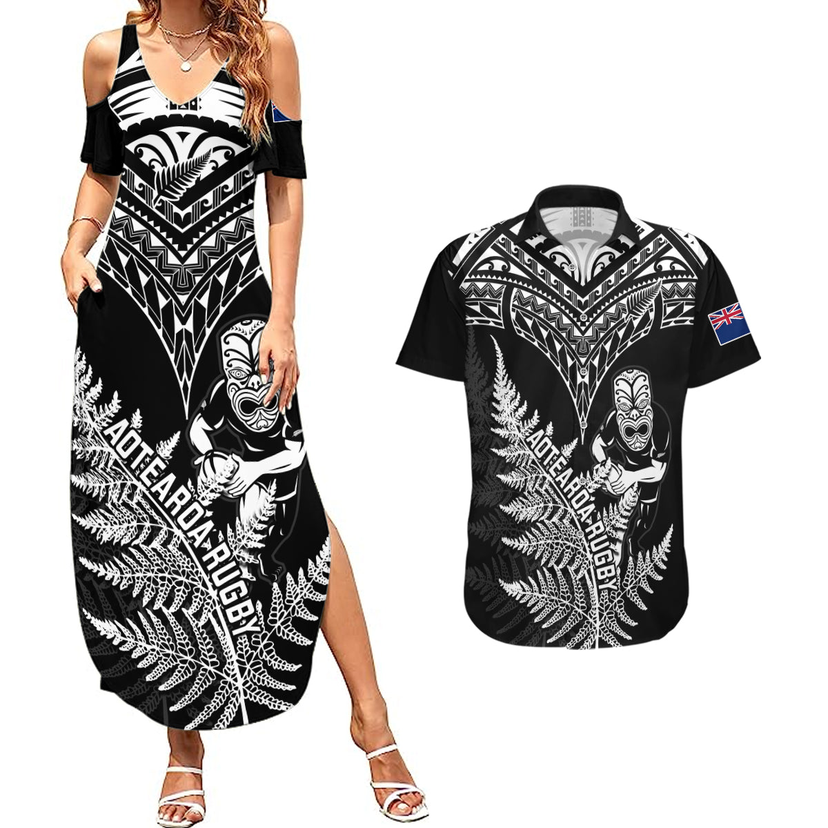 New Zealand Silver Fern Rugby Couples Matching Summer Maxi Dress and Hawaiian Shirt Go All Black 2023 World Cup - Wonder Print Shop