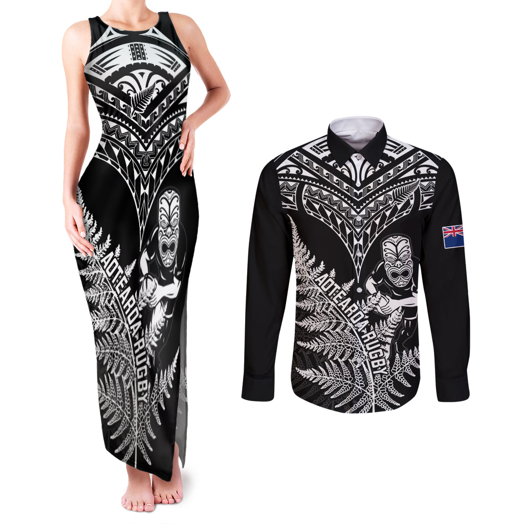 New Zealand Silver Fern Rugby Couples Matching Tank Maxi Dress and Long Sleeve Button Shirts Go All Black 2023 World Cup - Wonder Print Shop