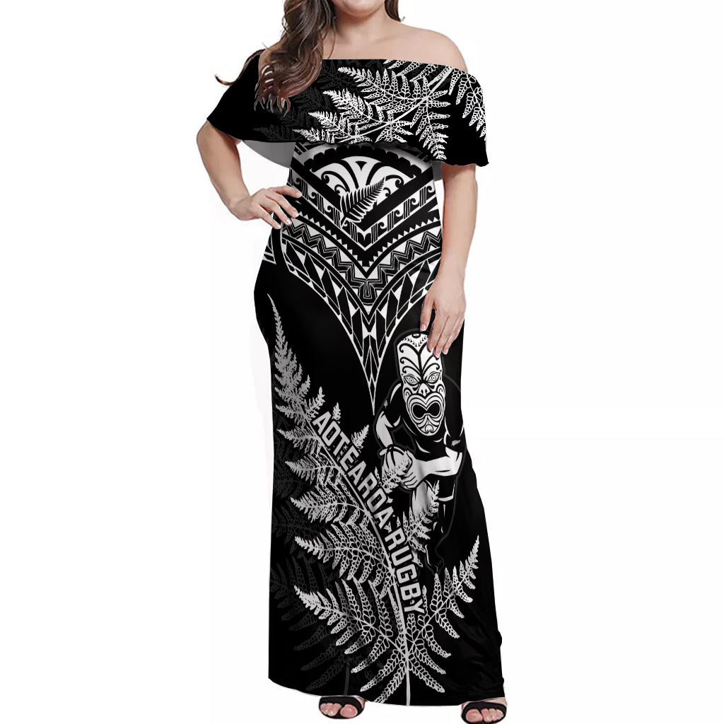 New Zealand Silver Fern Rugby Off Shoulder Maxi Dress Go All Black 2023 World Cup - Wonder Print Shop